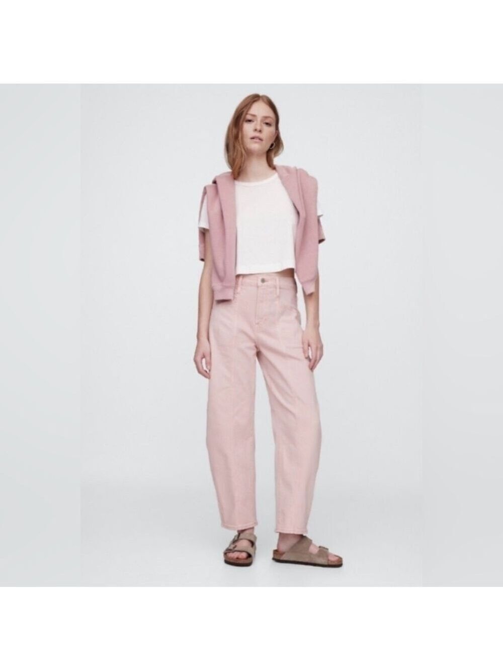 Gap Regular High-Rise Casual Seamed Denim Blush Pink Barrel Jeans 10/30 NWT